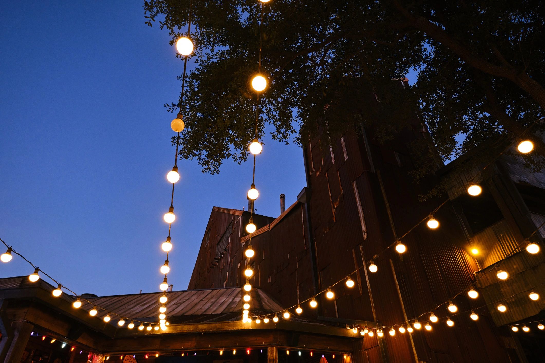 Warm event lighting creating a festive atmosphere