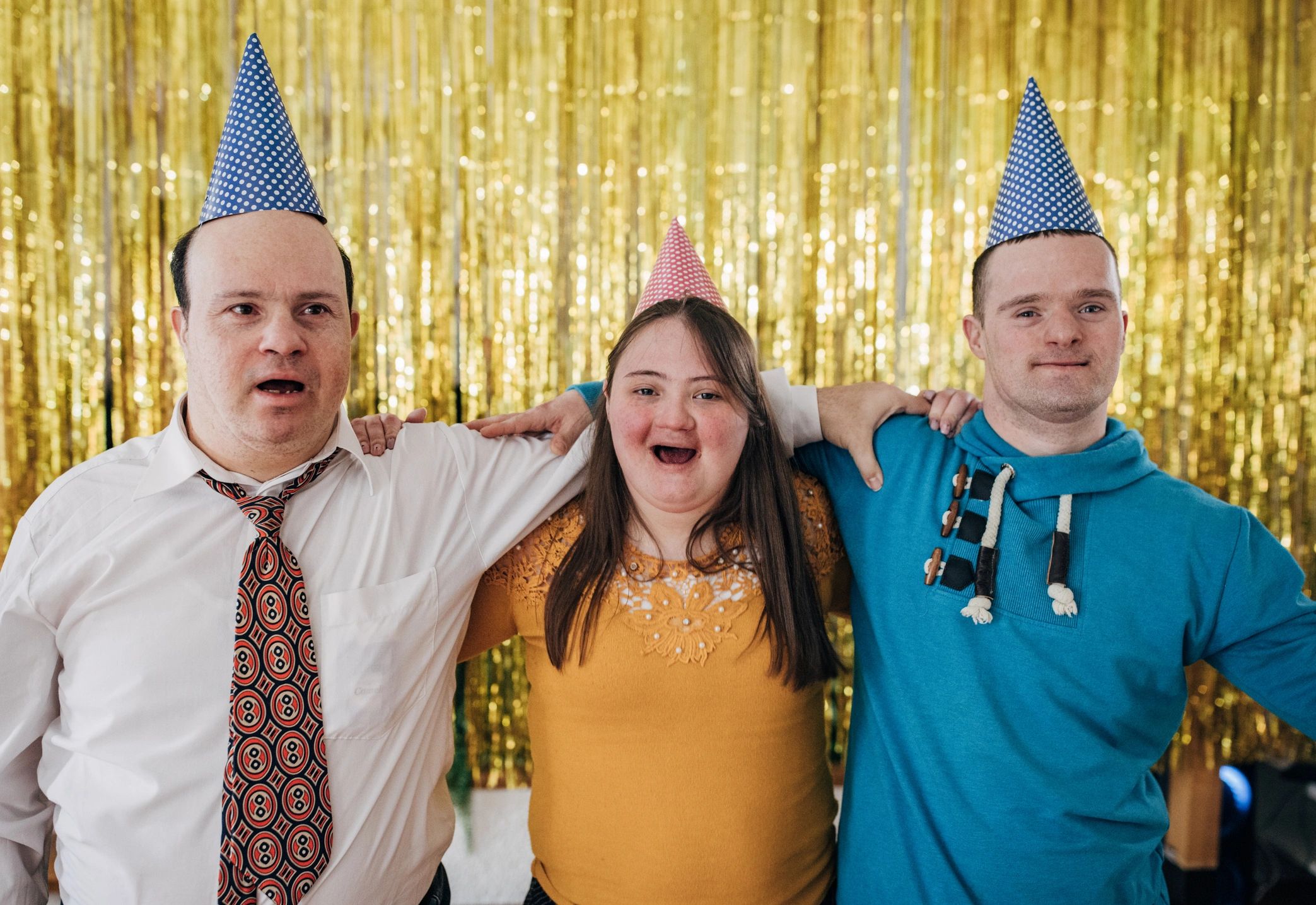 Friends hugging at a party