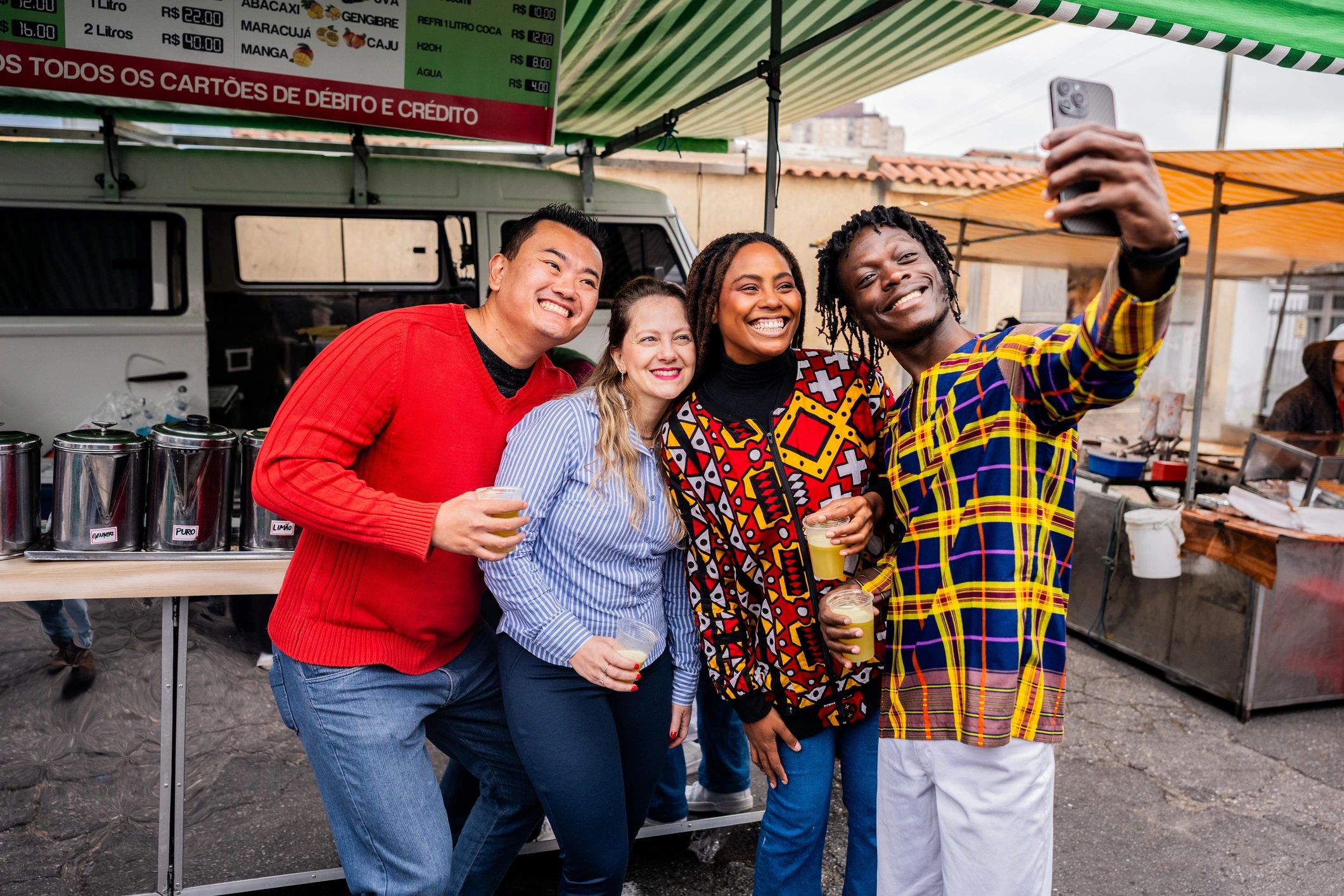 Friends posing for a group selfie